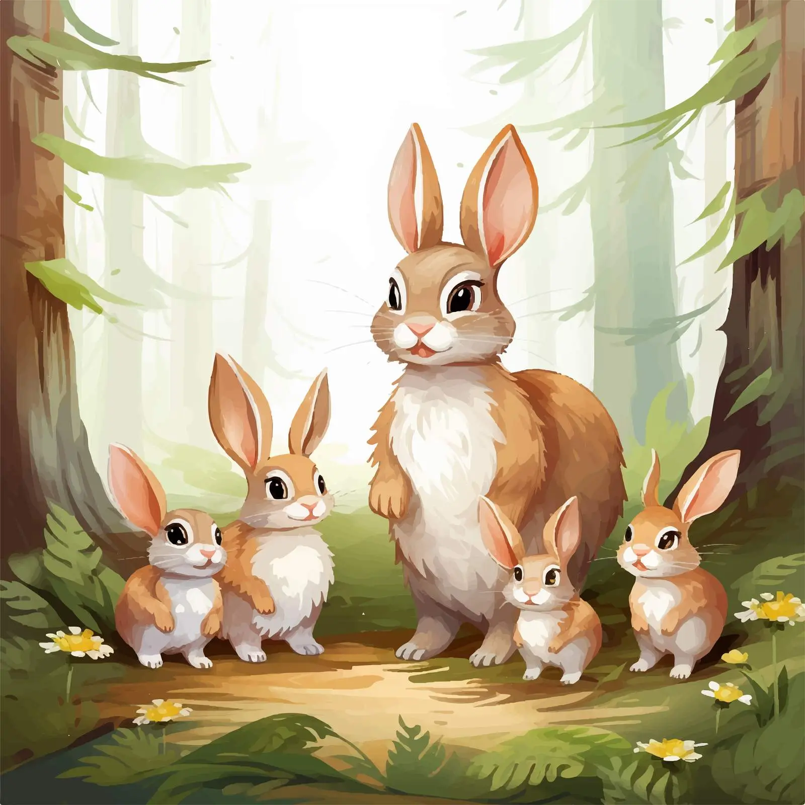 Rabbit Family in Enchanted Forest Illustration — free download from Dotvec