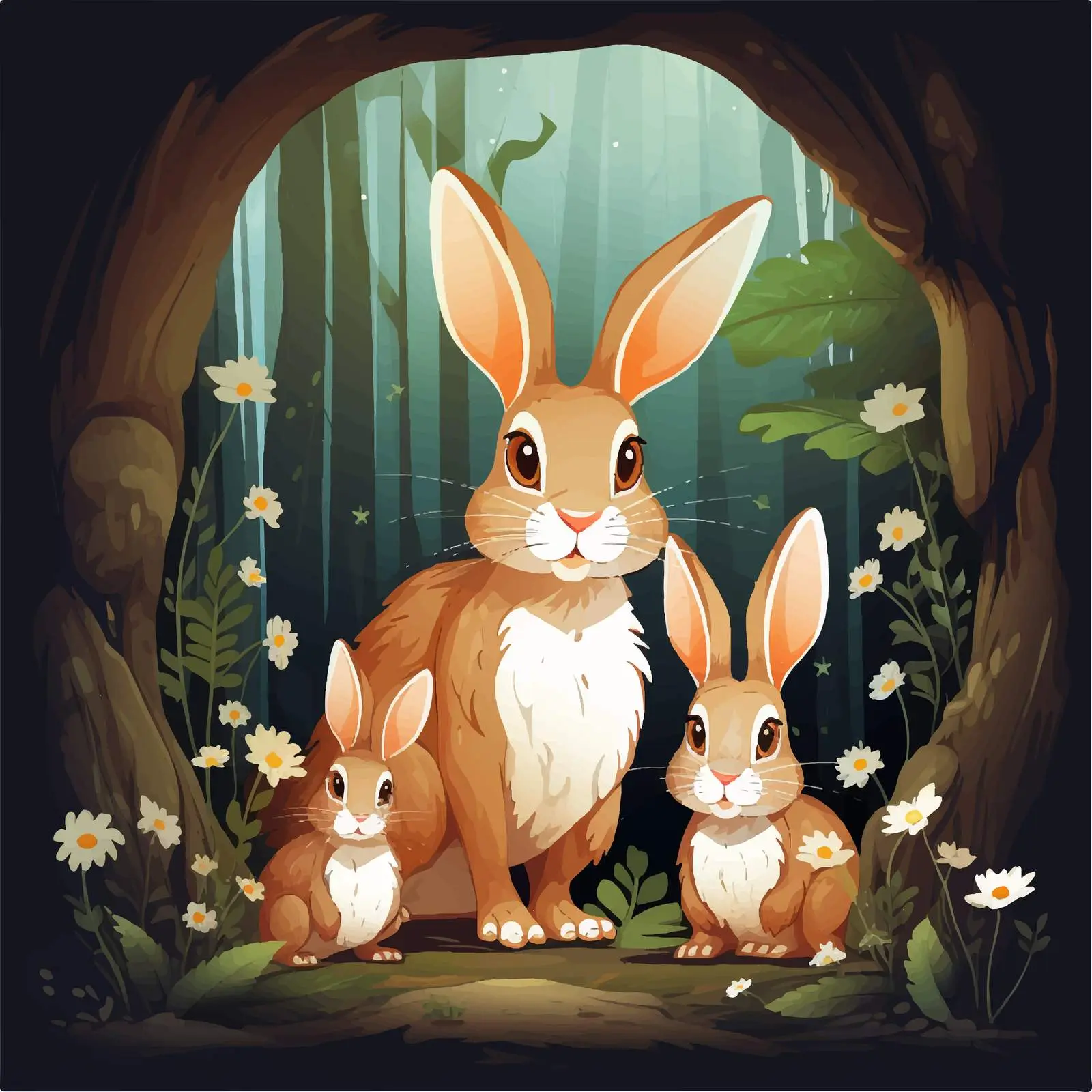 Rabbit Family in Enchanted Forest Illustration — free download from Dotvec