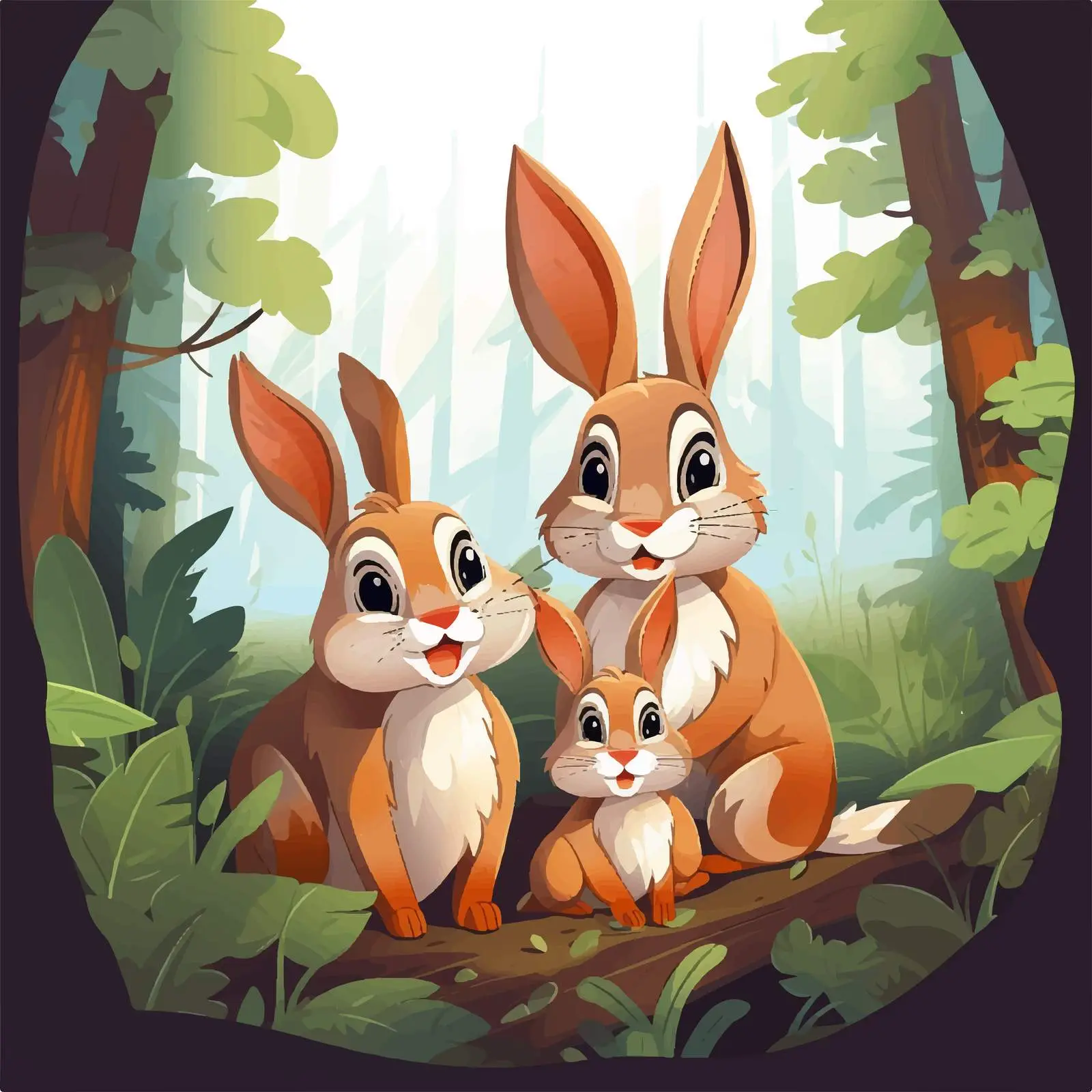 Rabbit Family in Enchanted Forest Illustration — free download from Dotvec