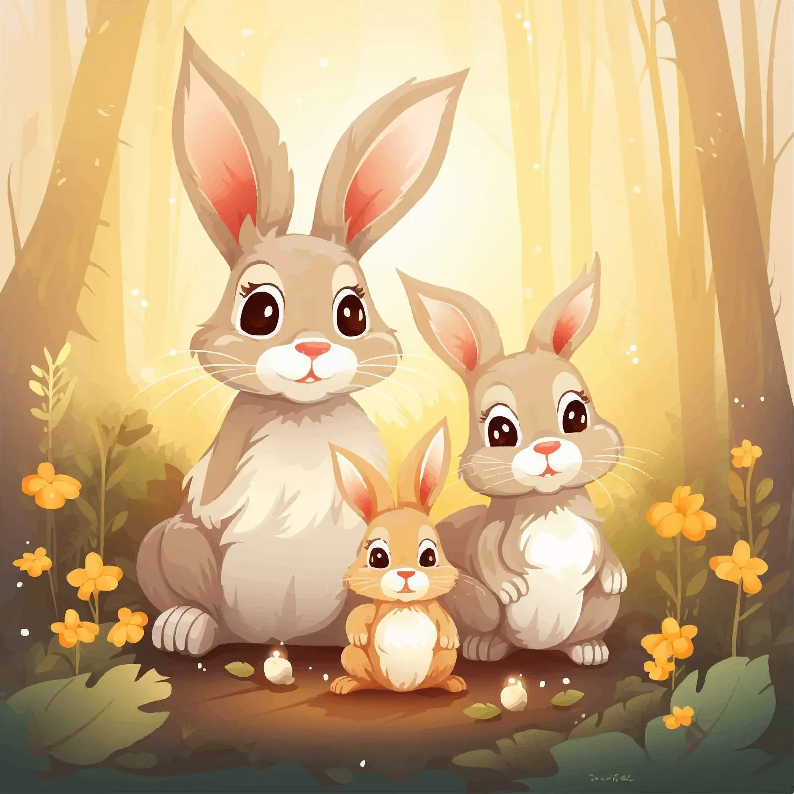 Rabbit Family in Enchanted Forest Illustration — free download from Dotvec