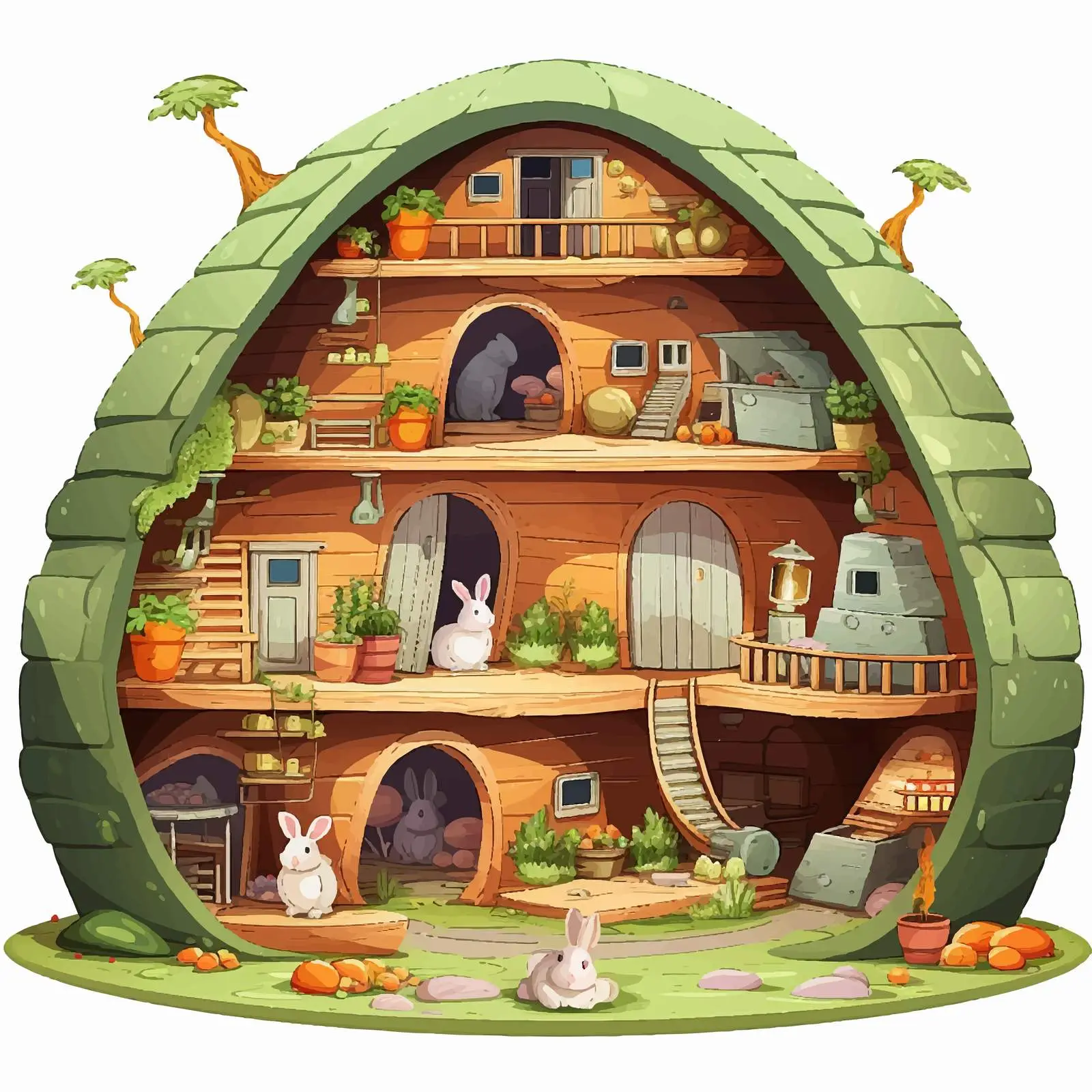 Underground Rabbit House Farm Illustration Vector — free download from Dotvec