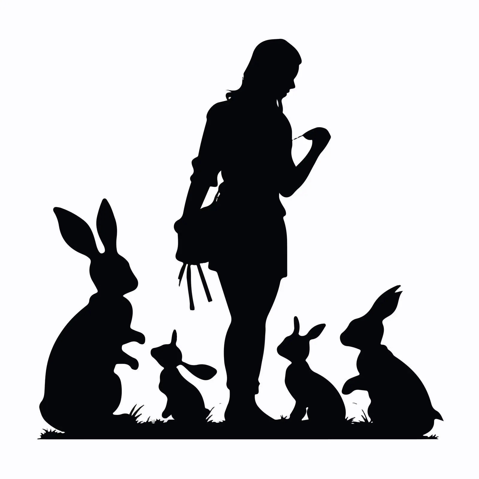 Silhouette of Rabbit Mother with Kids for Easter — free download from Dotvec