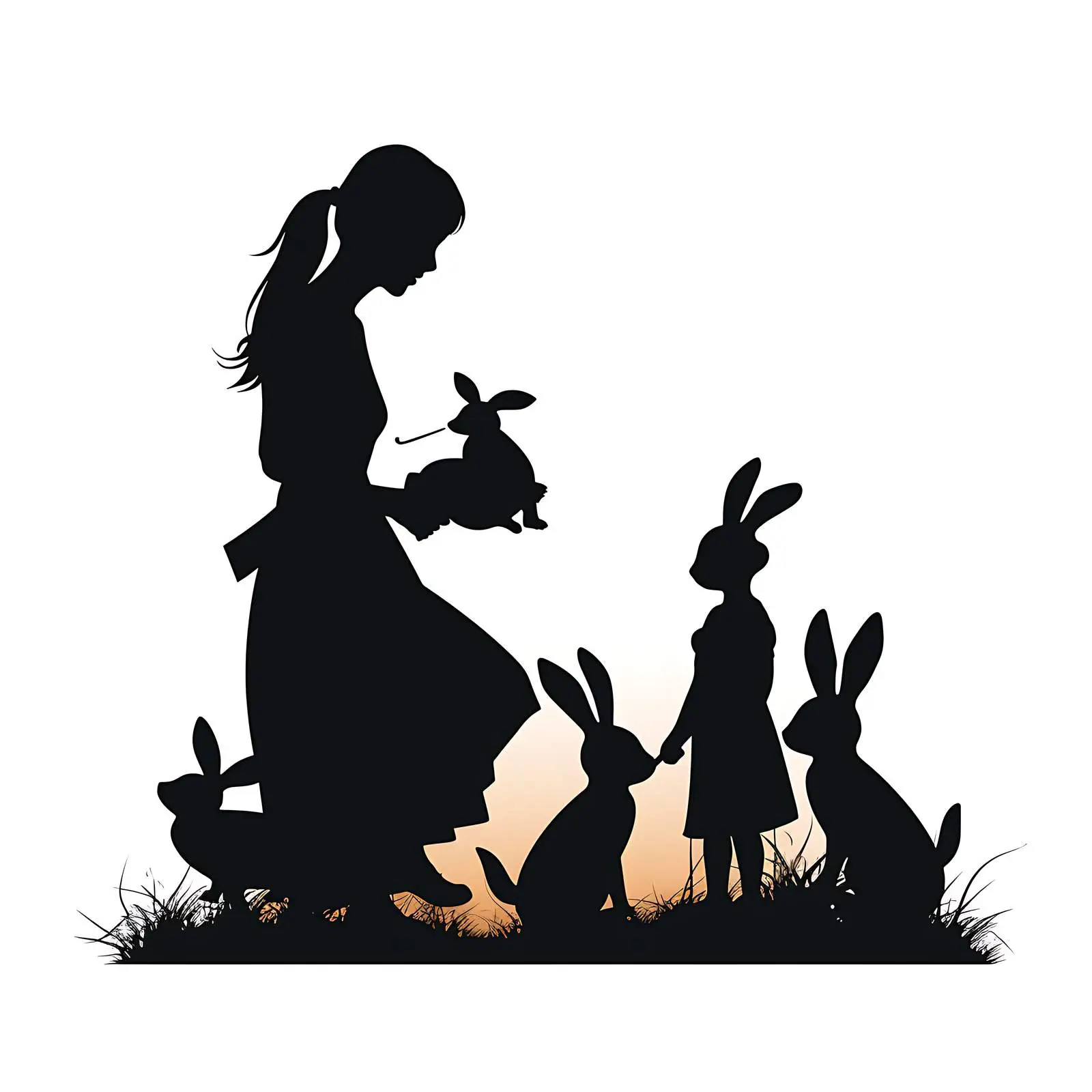 Silhouette of Rabbit Mother with Kids for Easter — free download from Dotvec