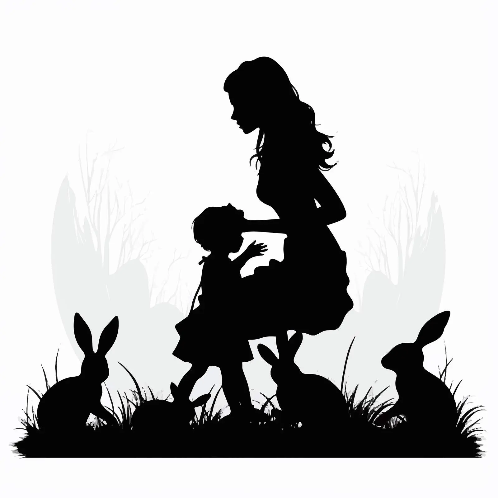 Easter Rabbit Mother and Kids Silhouette Vector — free download from Dotvec