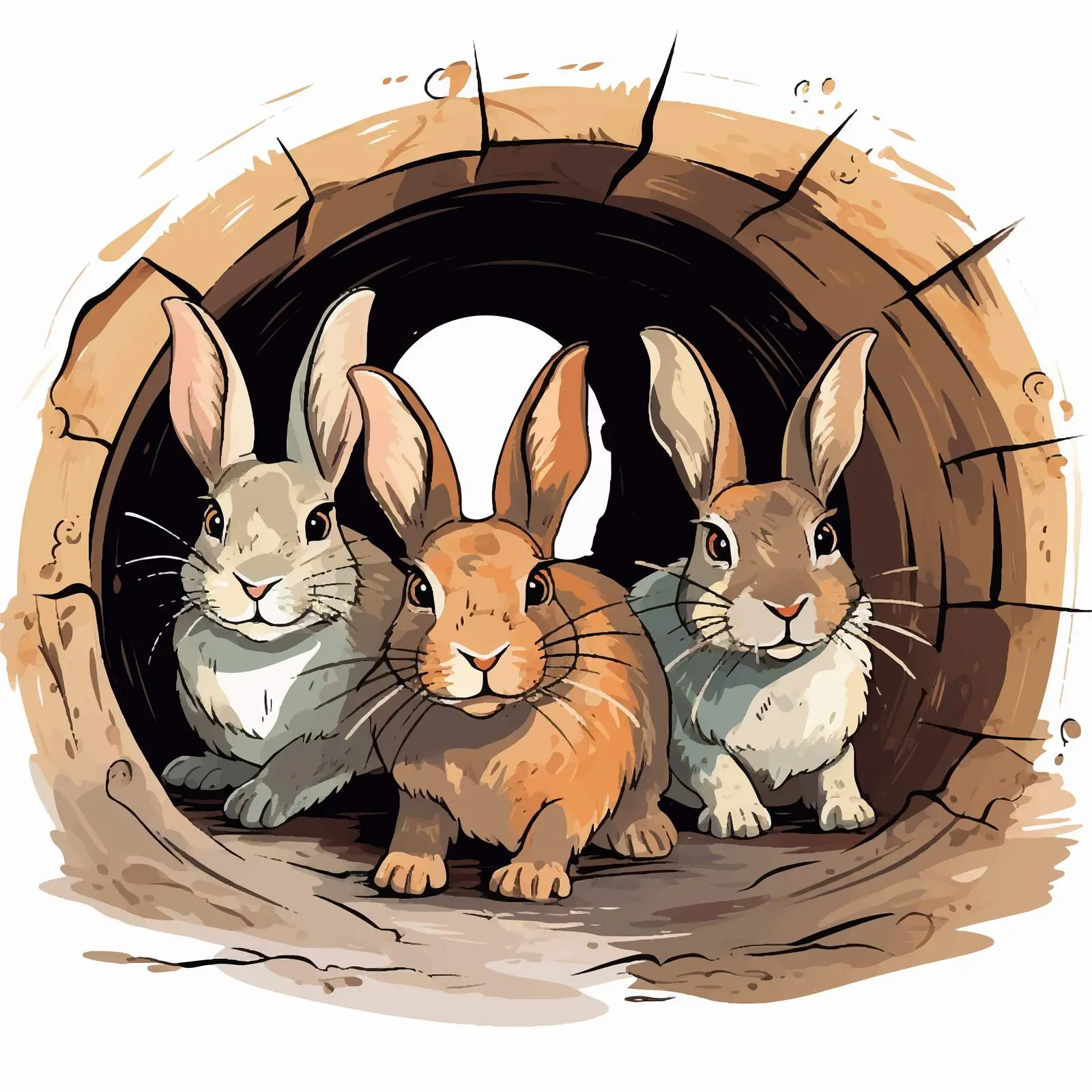 Rabbits in an Underground Tunnel Vector Illustration — free download from Dotvec