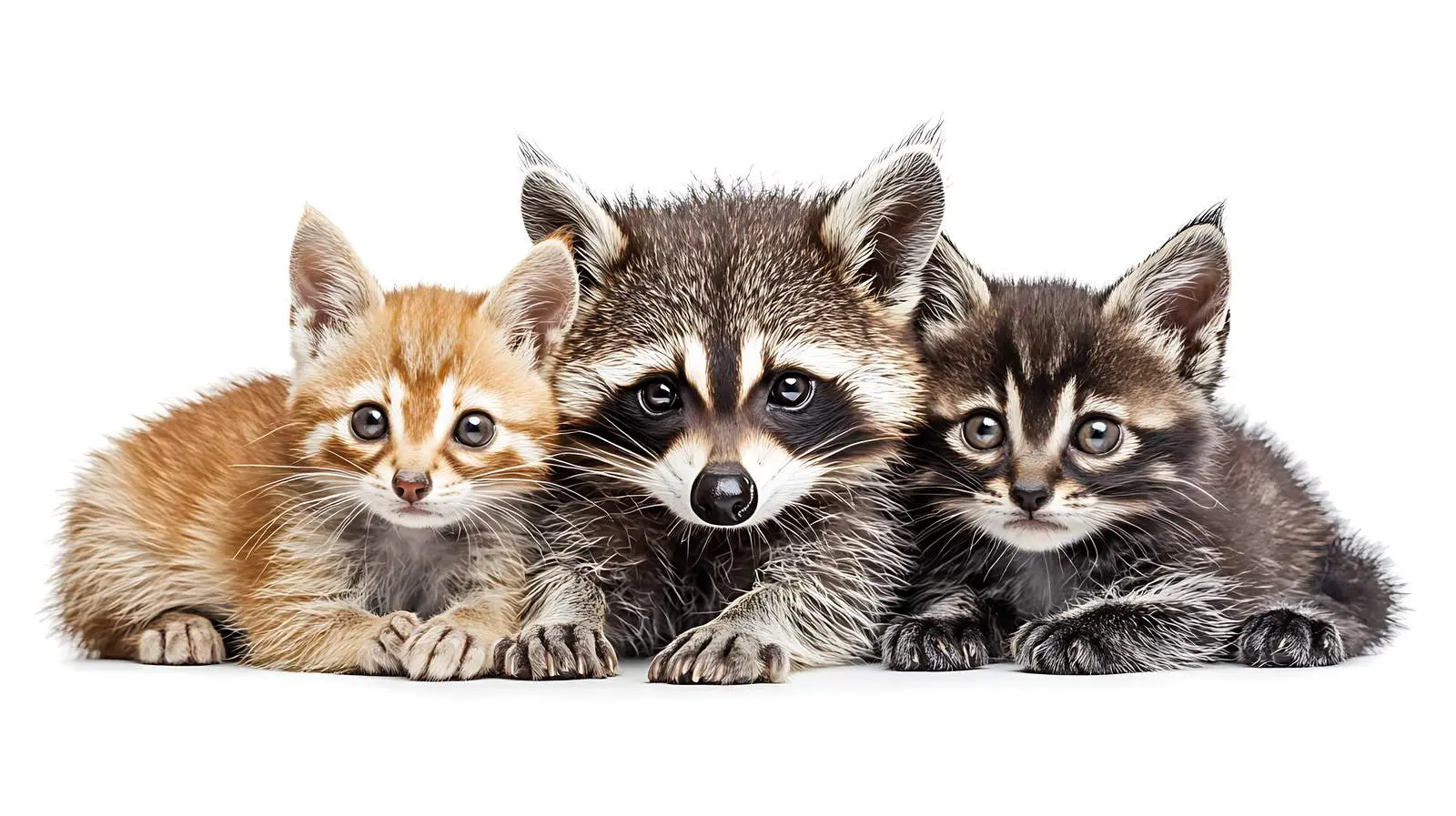 Raccoon Dog and Cat Together on White Background — free download from Dotvec