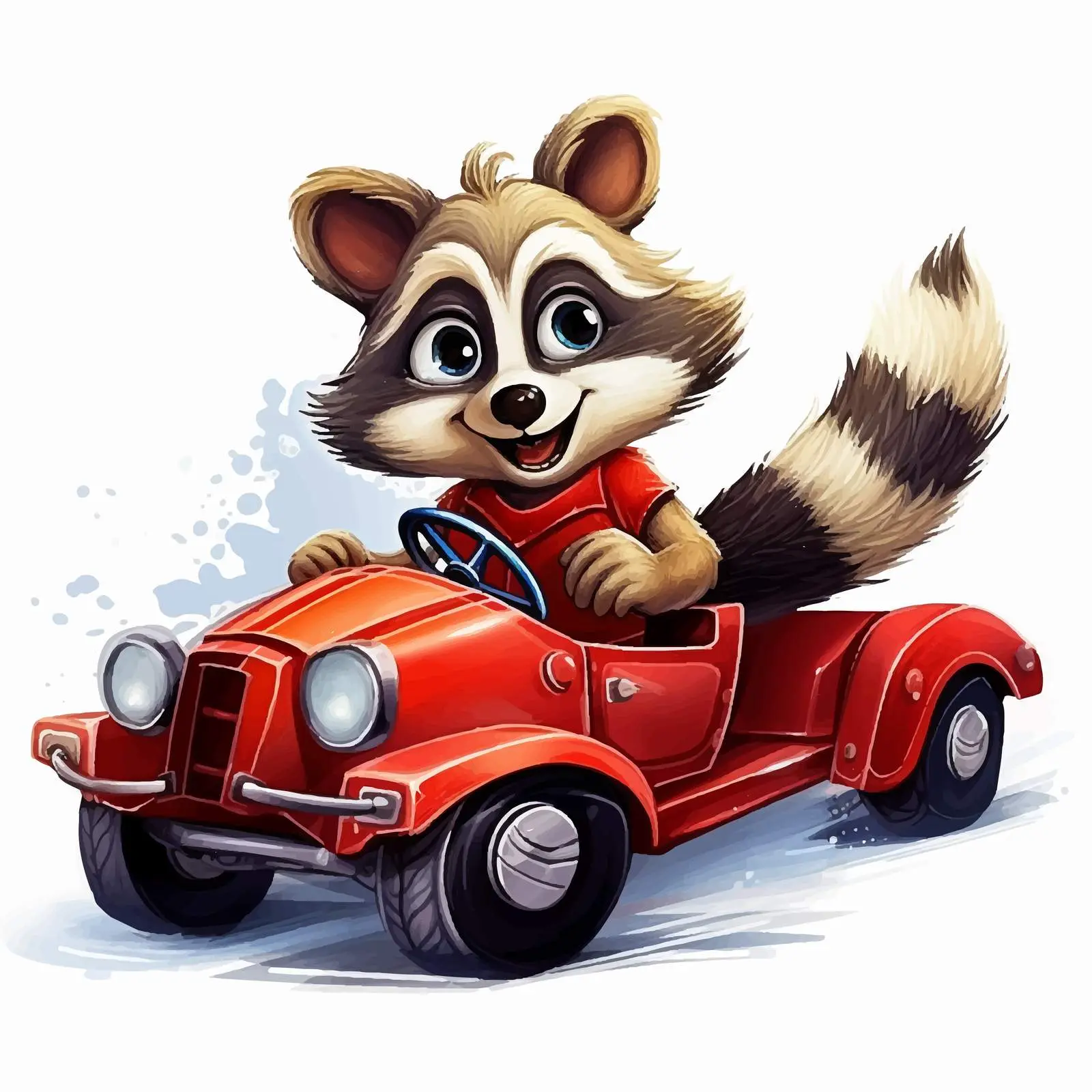 Raccoon Driving a Red Car Illustration — free download from Dotvec