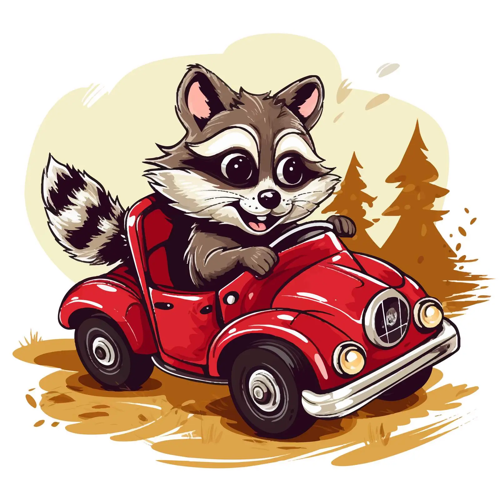 Raccoon Riding in a Red Car Illustration — free download from Dotvec