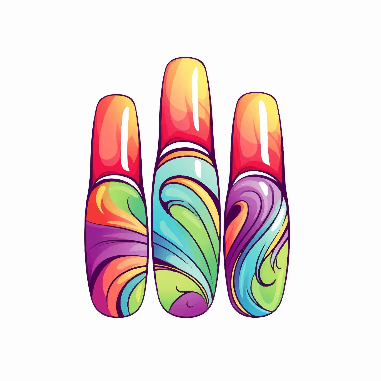 Trendy Rainbow Color Manicure Design for Long Nails — free download from Dotvec