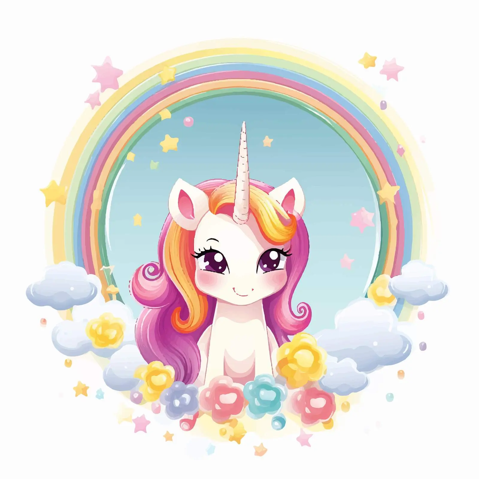 Cute Unicorn in Rainbow Frame Vector Illustration — free download from Dotvec