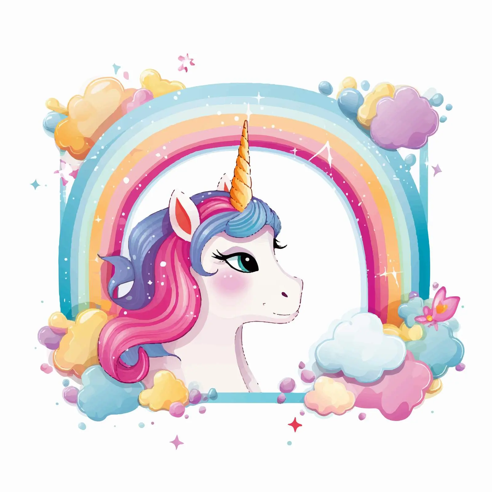 Cute Unicorn in Rainbow Frame Illustration — free download from Dotvec