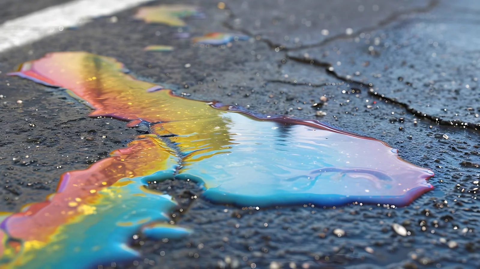 Vibrant Rainbow Gasoline Stain on Asphalt — free download from Dotvec