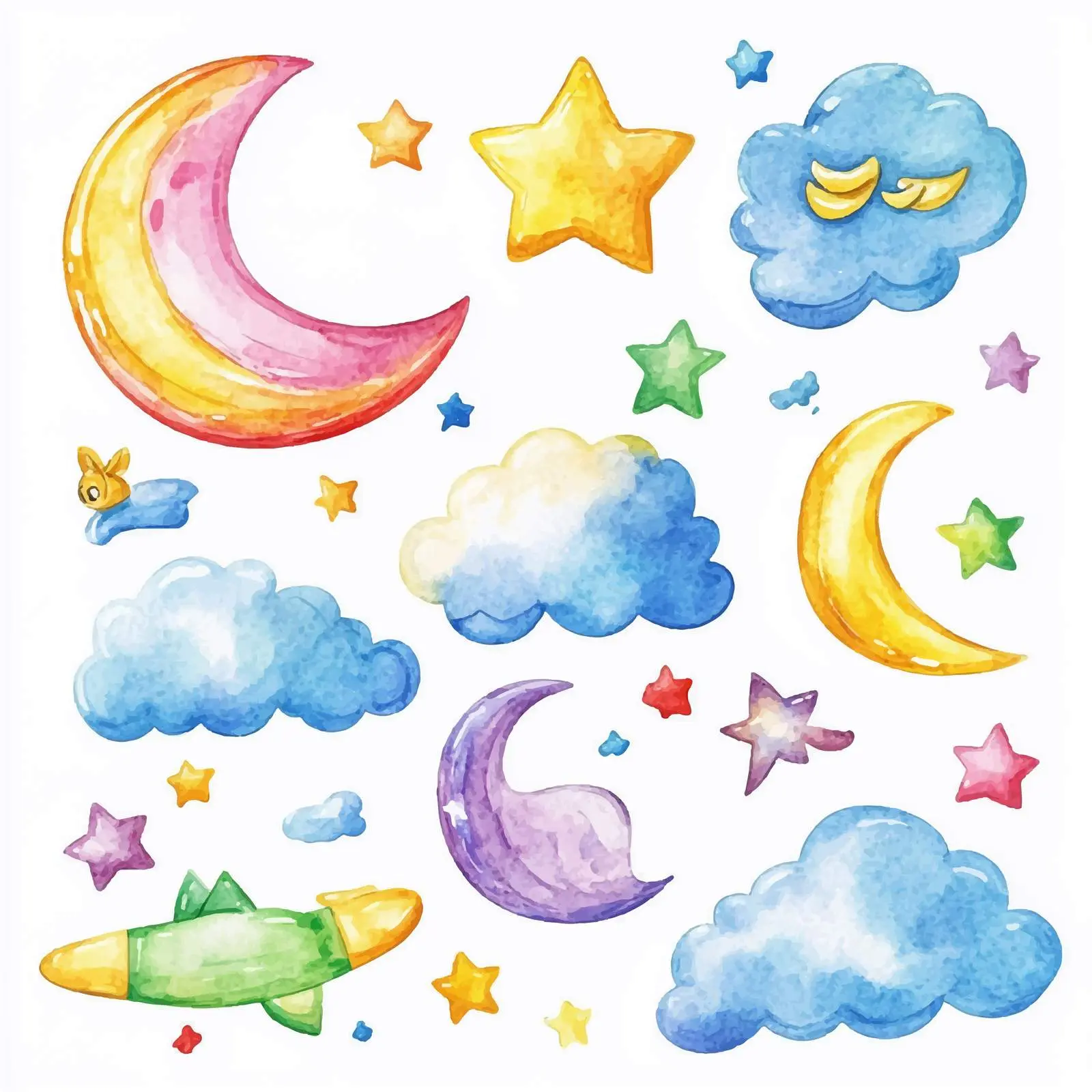 Rainbow Natural Color Moon Watercolor Elements Vector — free download from Dotvec