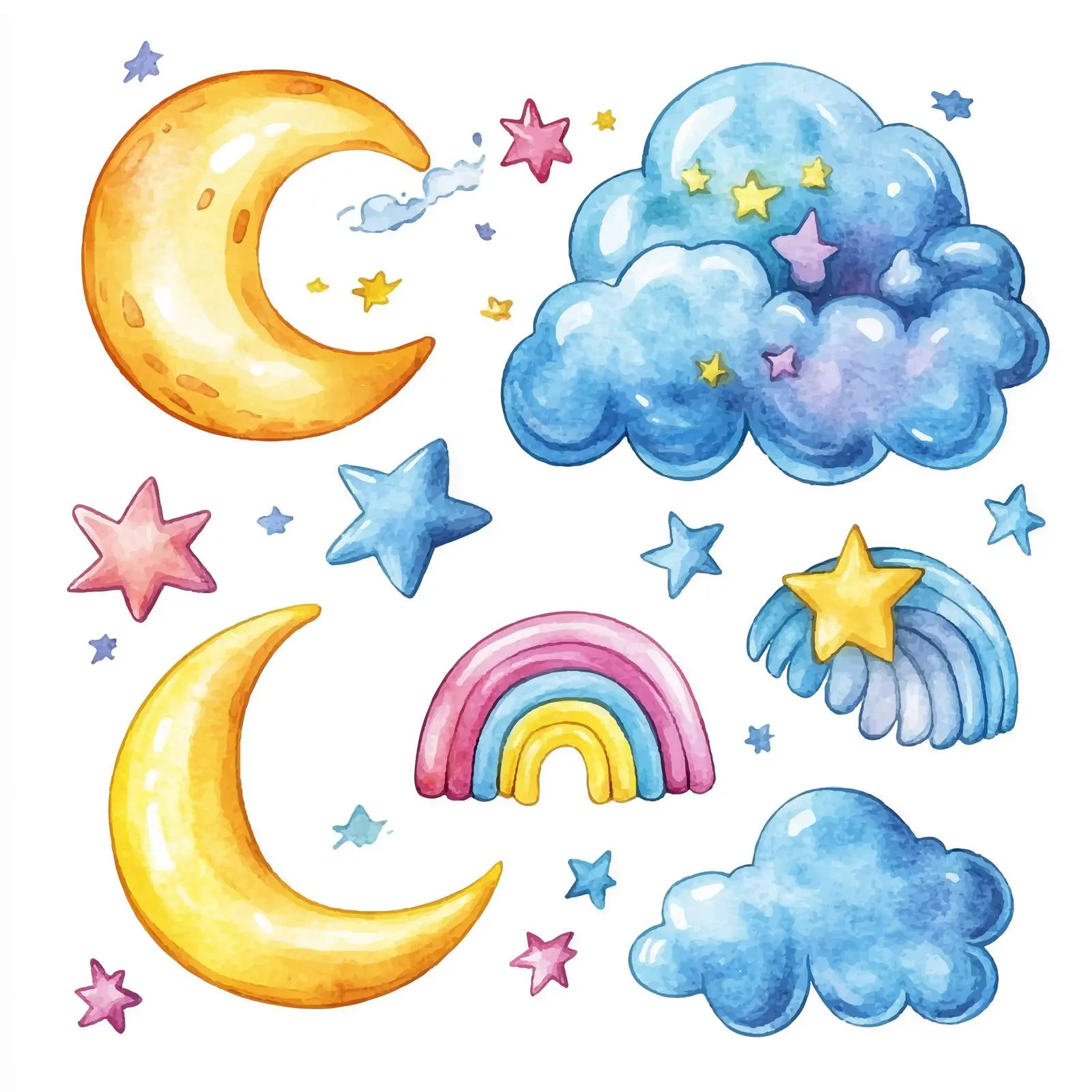 Natural Color Watercolor Rainbow Moon Elements Vectors — free download from Dotvec