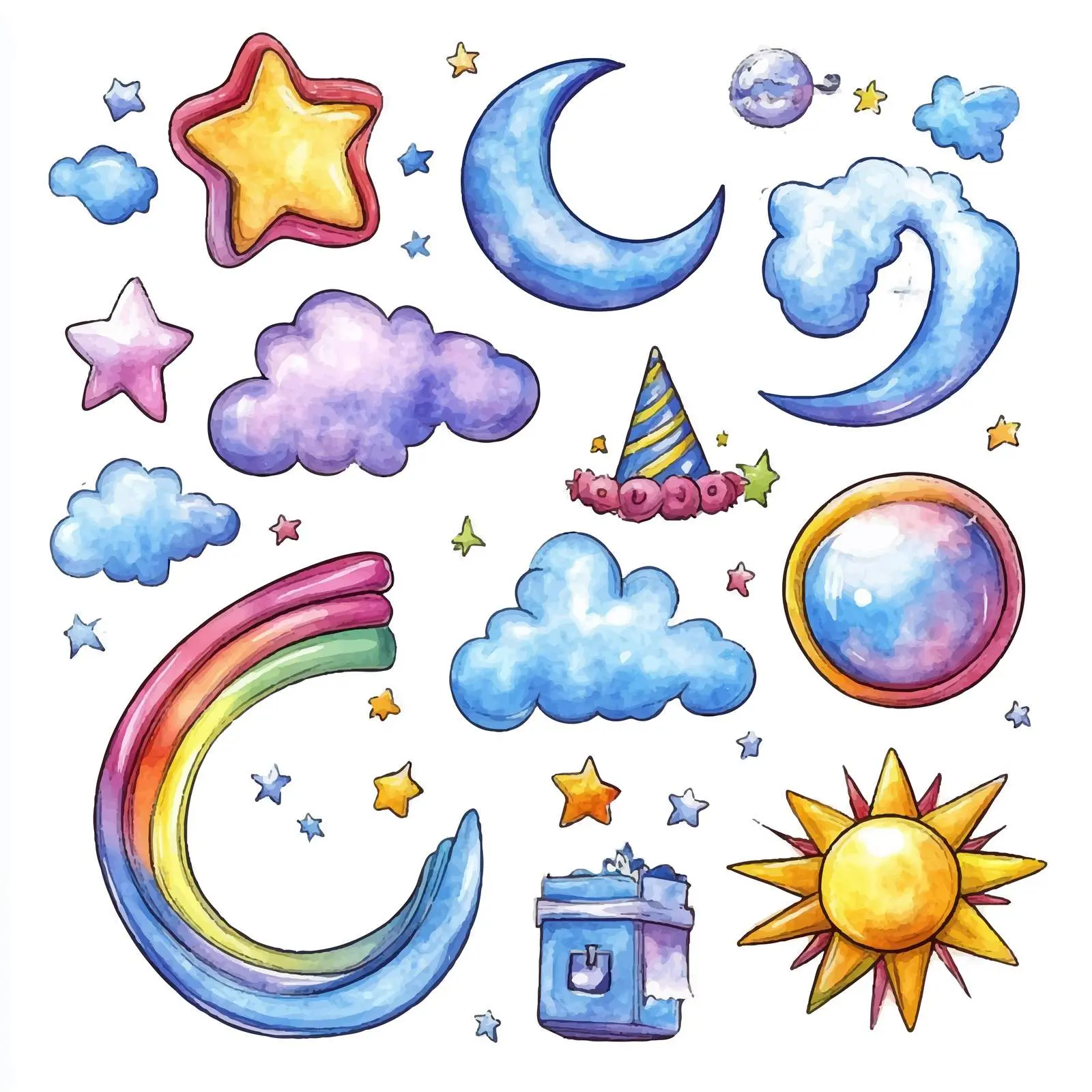 Natural Color Watercolor Rainbow Moon Elements – free cosmic image from Dotvec