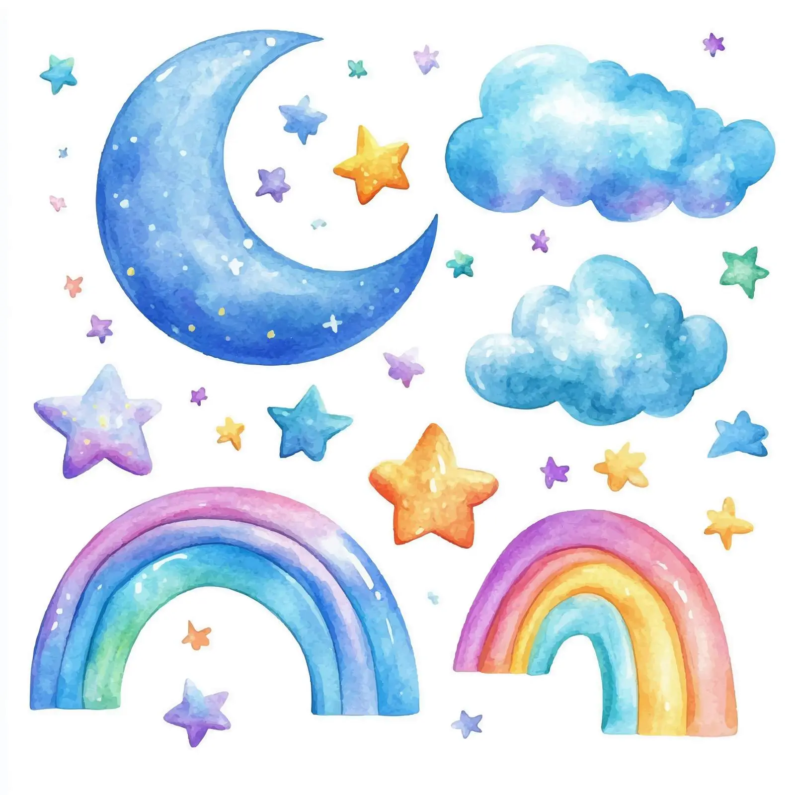 Natural Color Rainbow Moon Watercolor Set Elements — free download from Dotvec