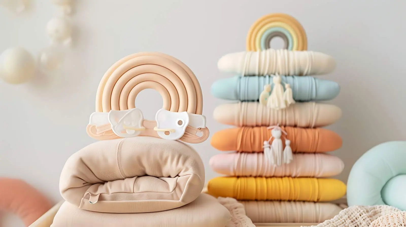 Colorful Rainbow Stacking Toy and Pacifier Holder – free infant accessories image from Dotvec