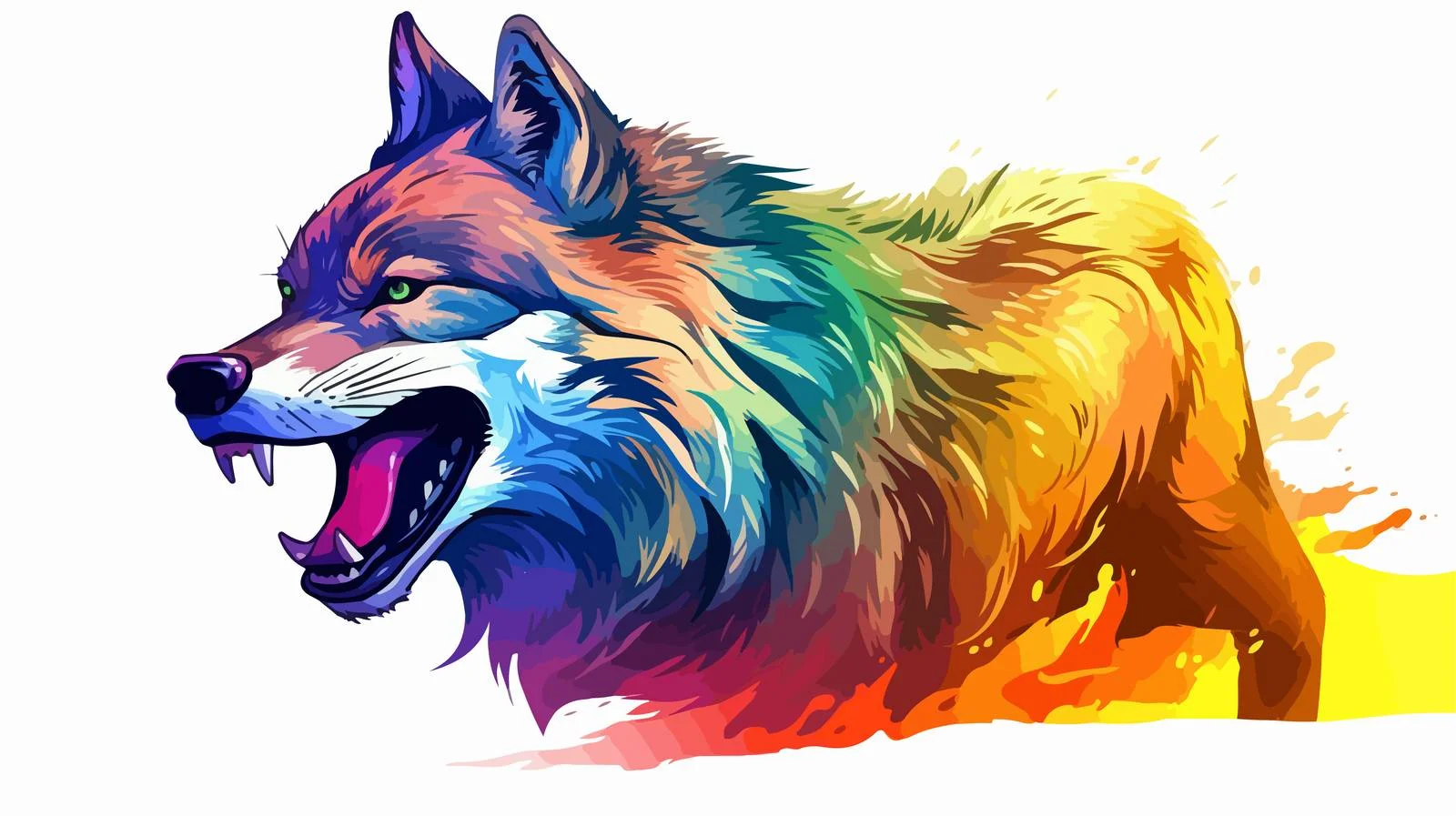 Angry Wolf Running in Rainbow Gradient — free download from Dotvec