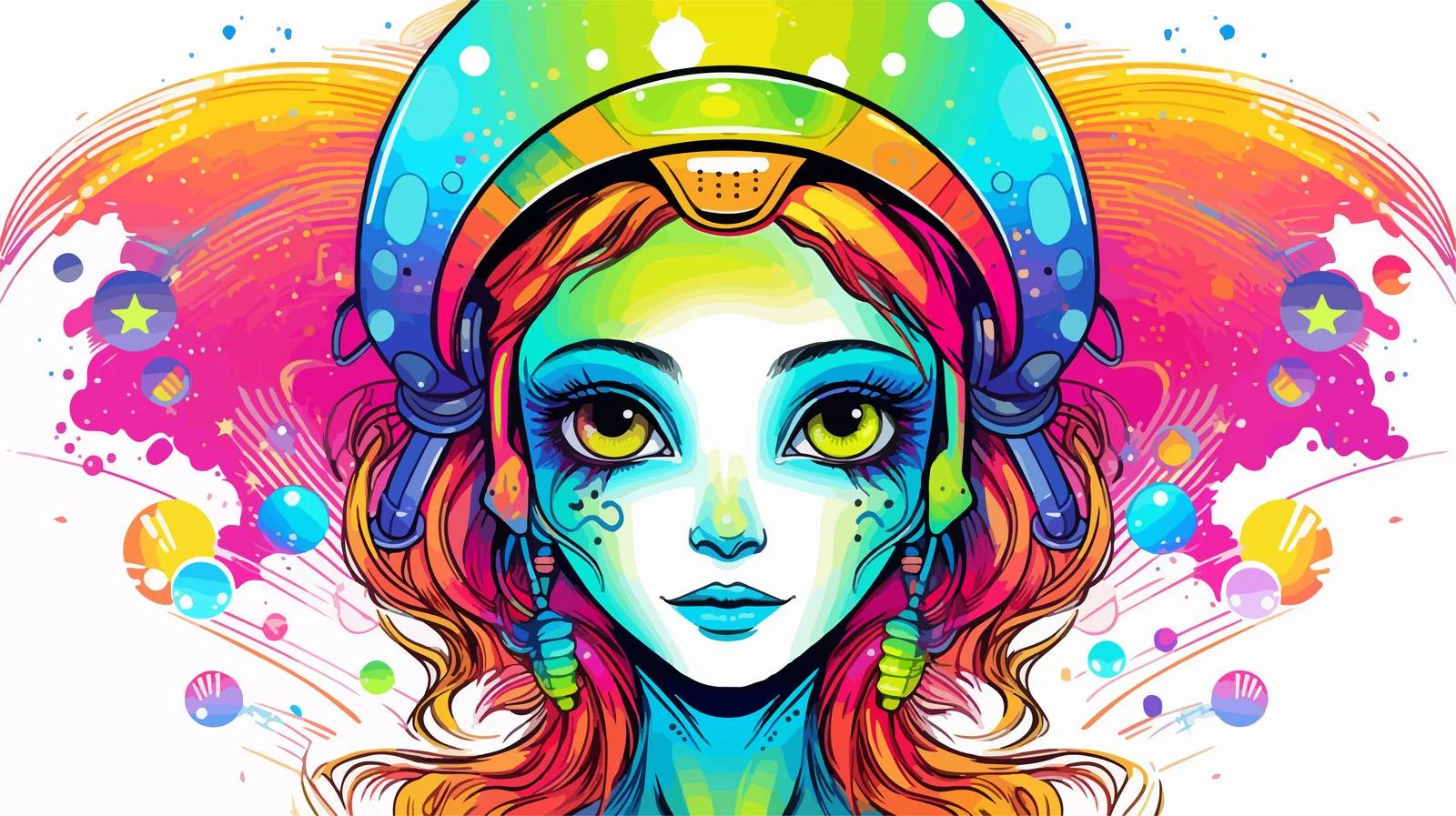 Rainbow Alien Cartoon Line Drawing — free download from Dotvec