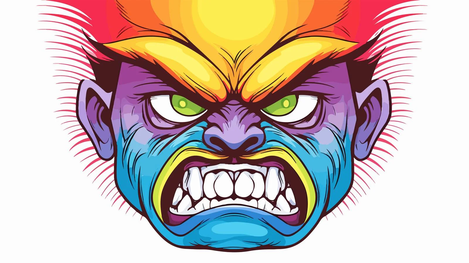 Cartoon Angry Man Rainbow Gradient Line — free download from Dotvec