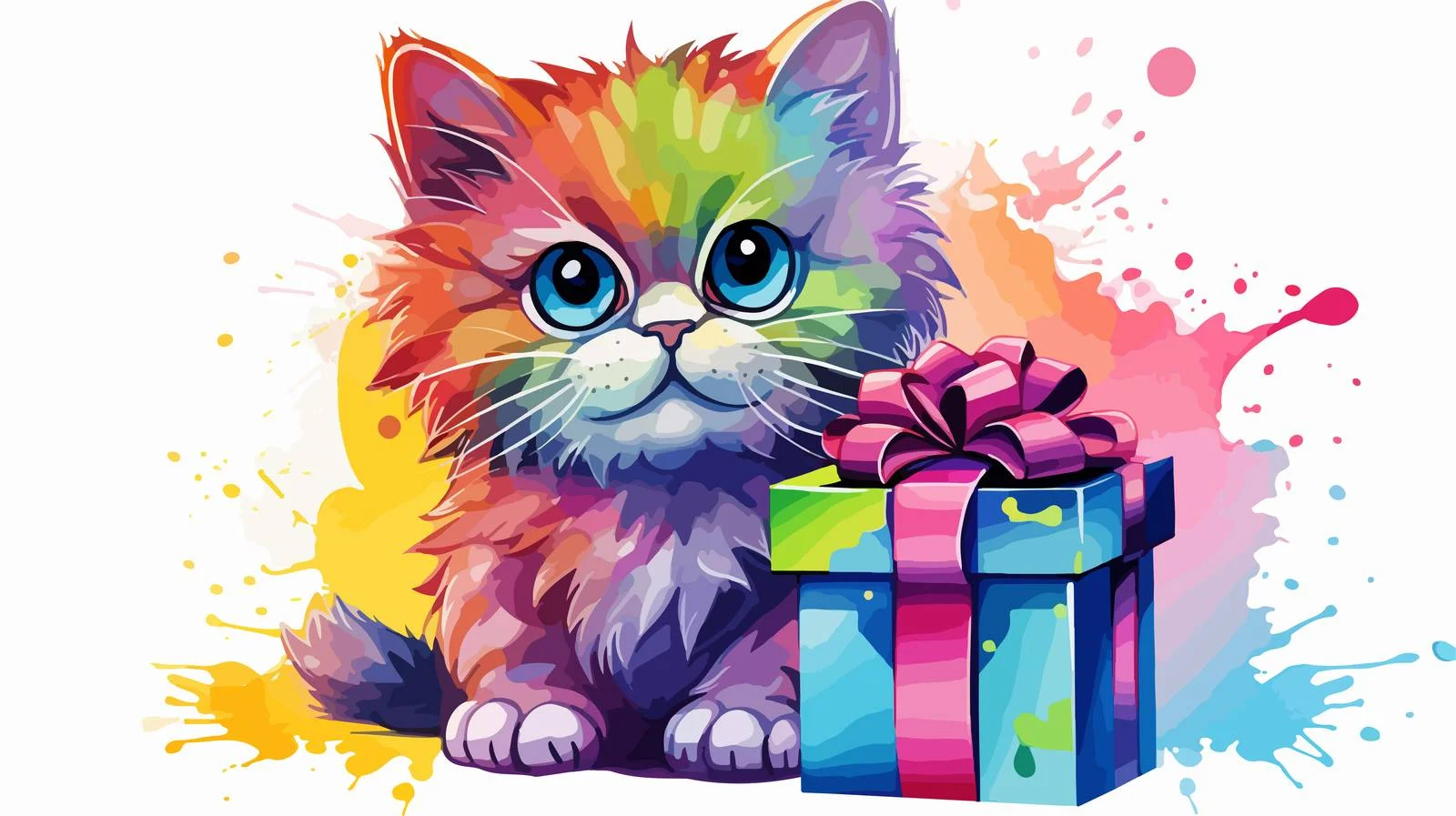 Colorful Cartoon Cat Illustration — free download from Dotvec