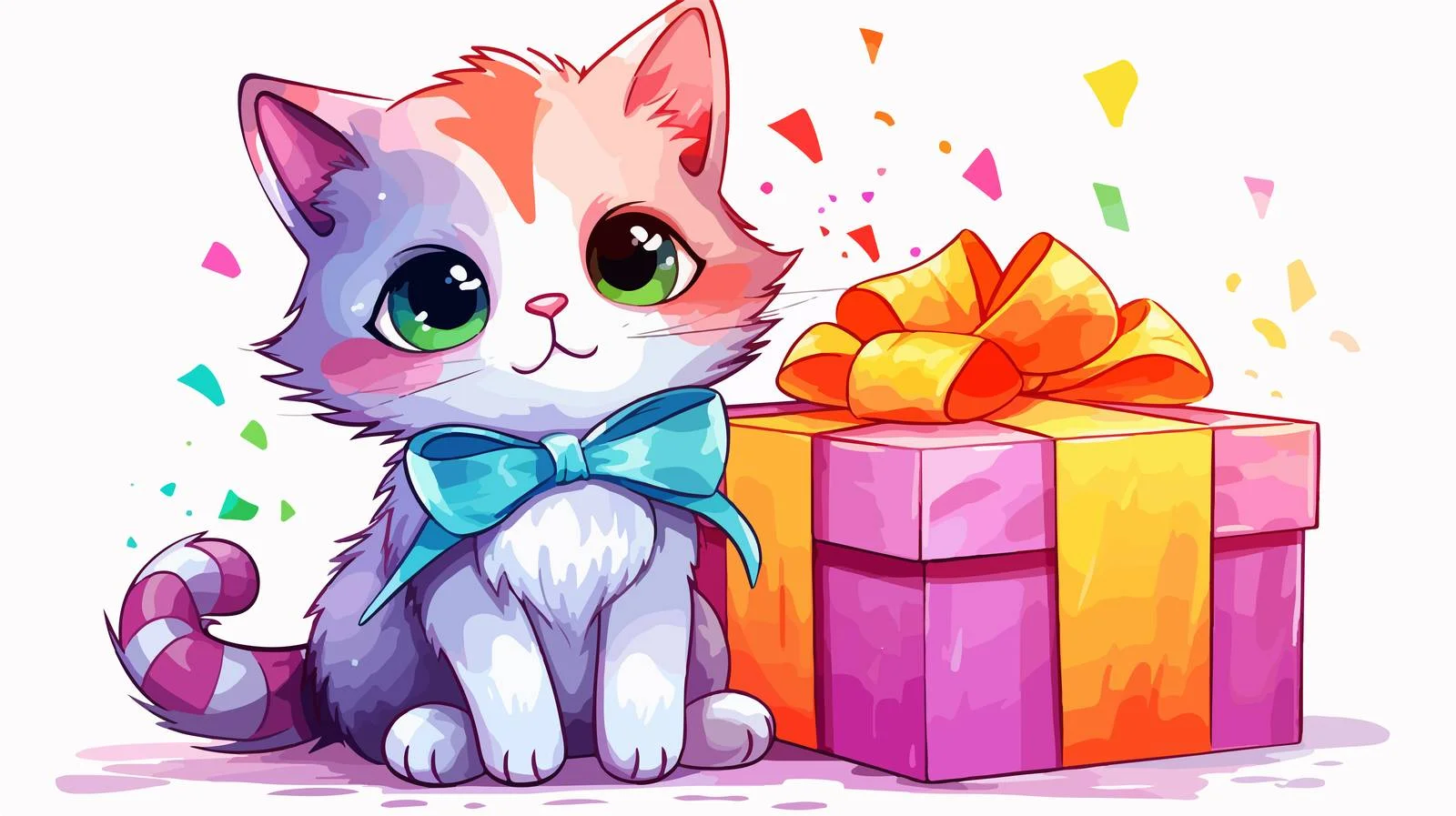 Rainbow Cartoon Cat Line Drawing — free download from Dotvec