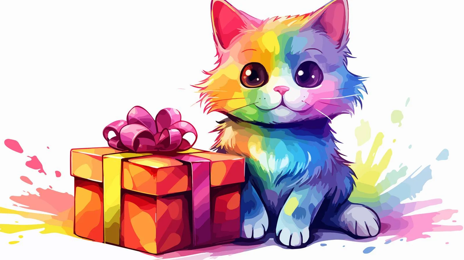 Rainbow Cartoon Cat Line Drawing — free download from Dotvec