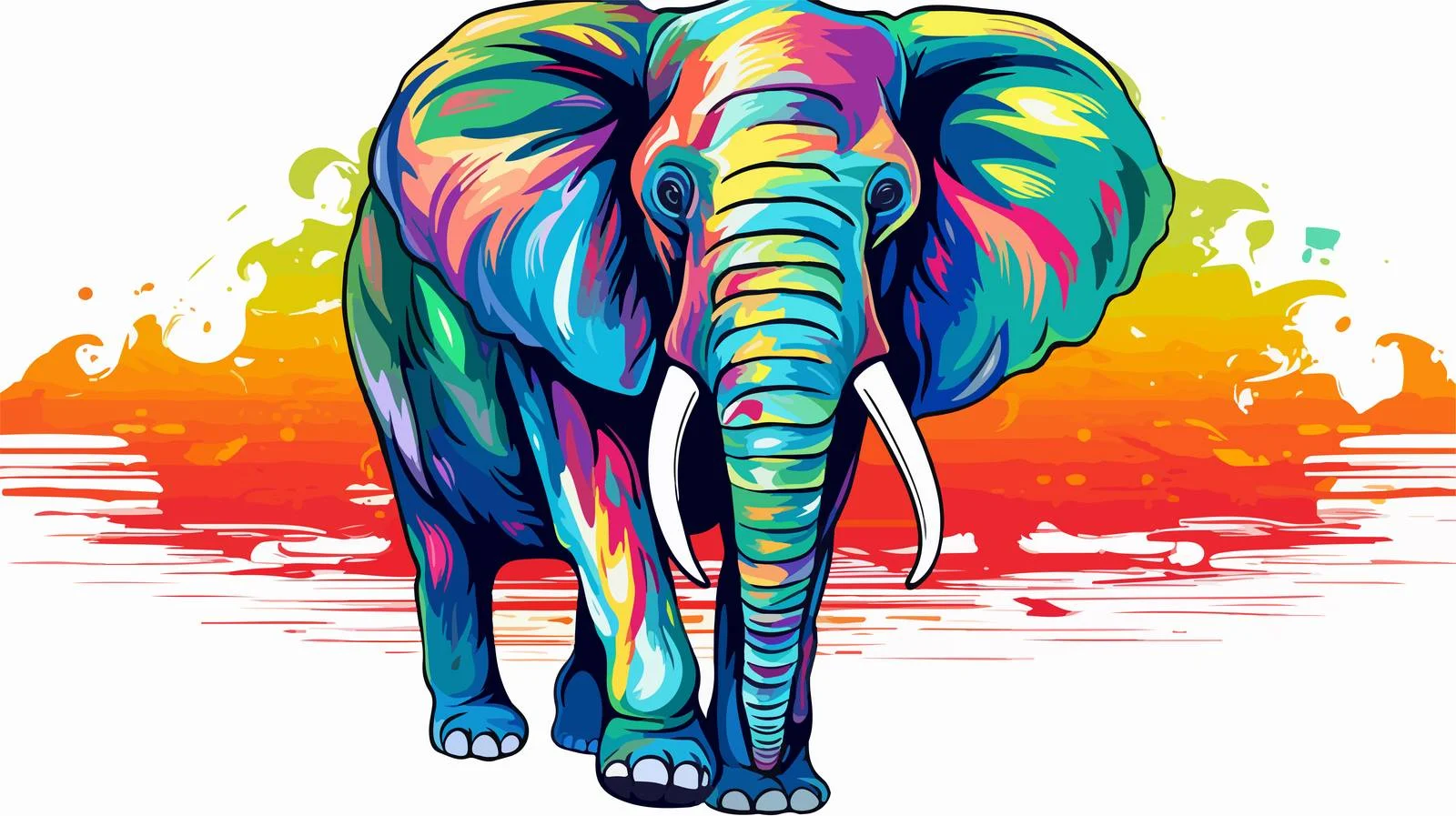 Cartoon Elephant Rainbow Gradient Line Drawing — free download from Dotvec