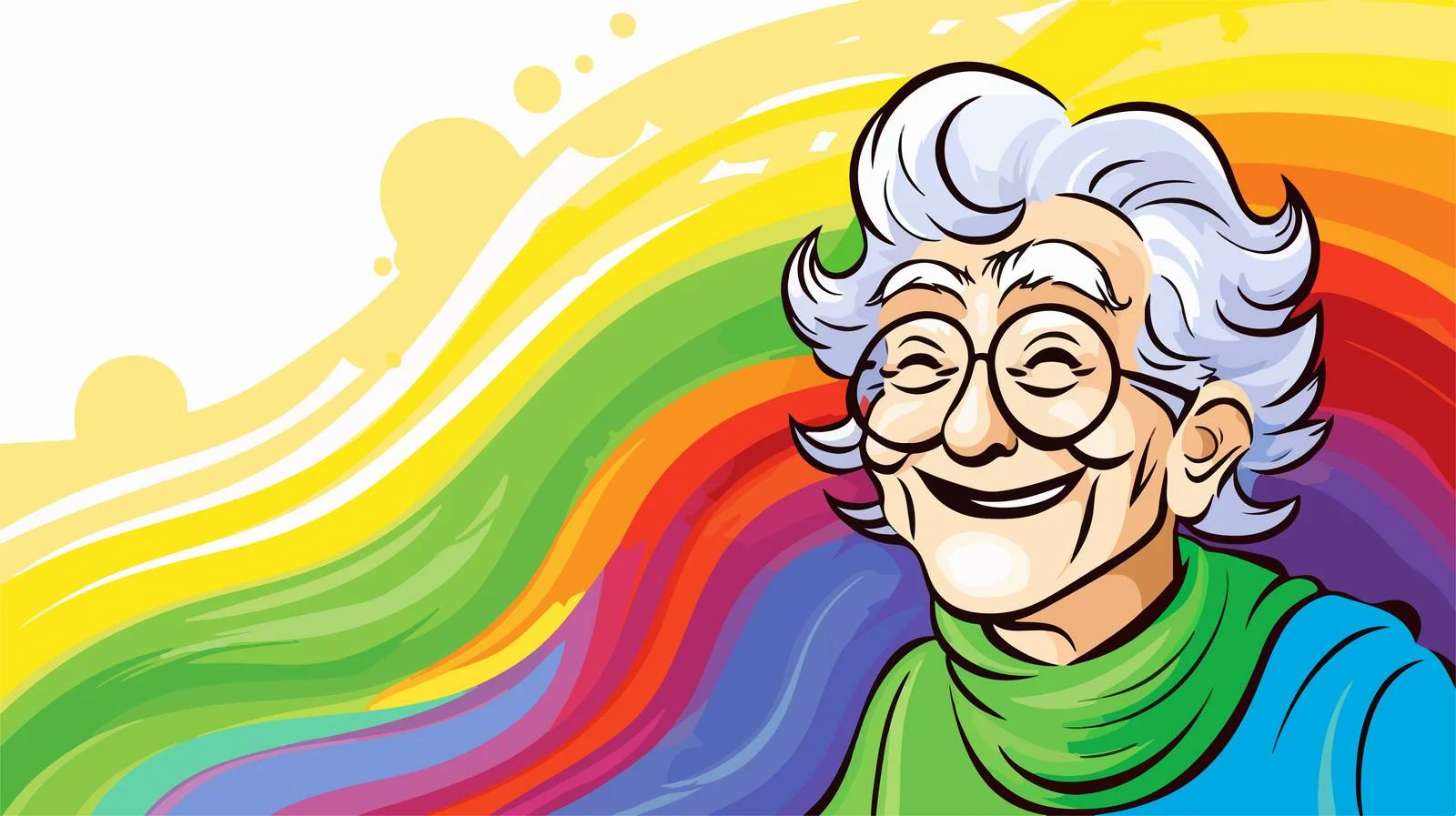 Cheerful Cartoon Elderly Rainbow Gradient Drawing — free download from Dotvec