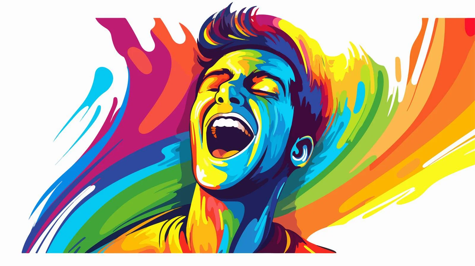 Cartoon Man Laughing Gradient Line Drawing — free download from Dotvec