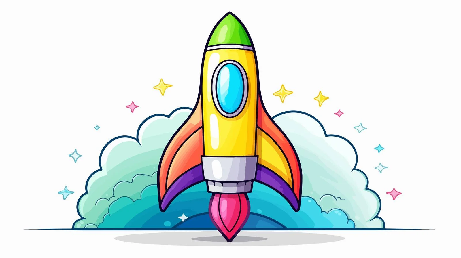 Cartoon Rocket Rainbow Gradient Line Drawing — free download from Dotvec