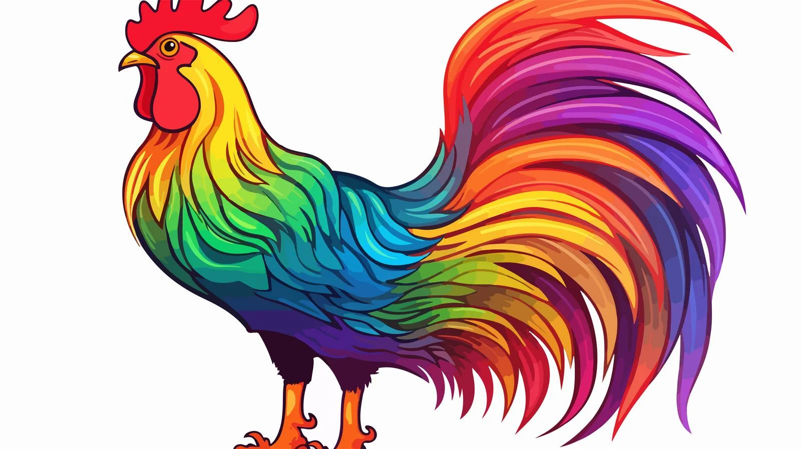 Cartoon Rooster Rainbow Line Drawing — free download from Dotvec