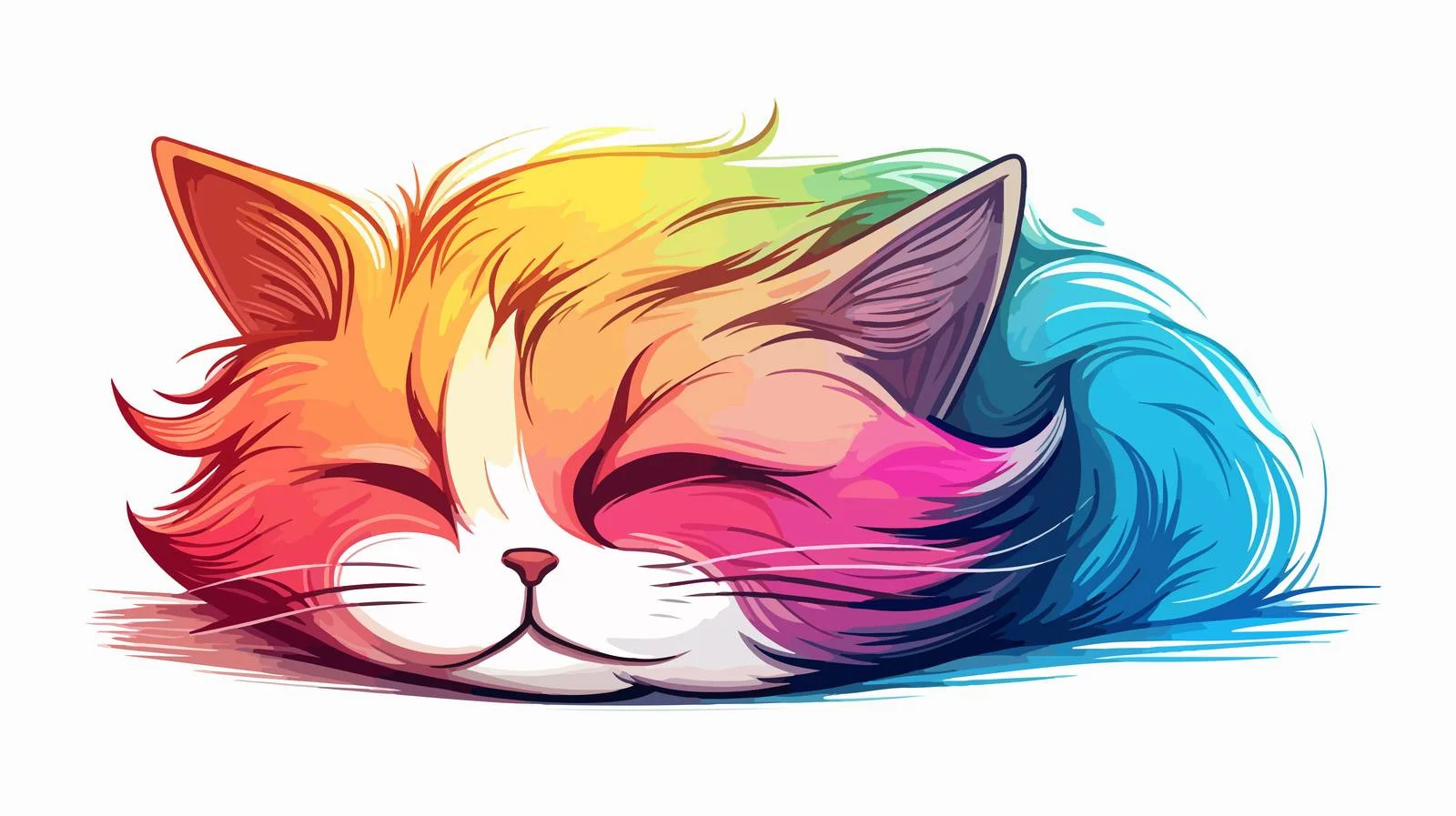 Cartoon Sleepy Cat Gradient Drawing — free download from Dotvec
