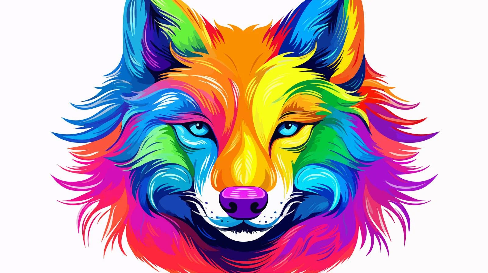 Cartoon Wolf Rainbow Line Drawing — free download from Dotvec