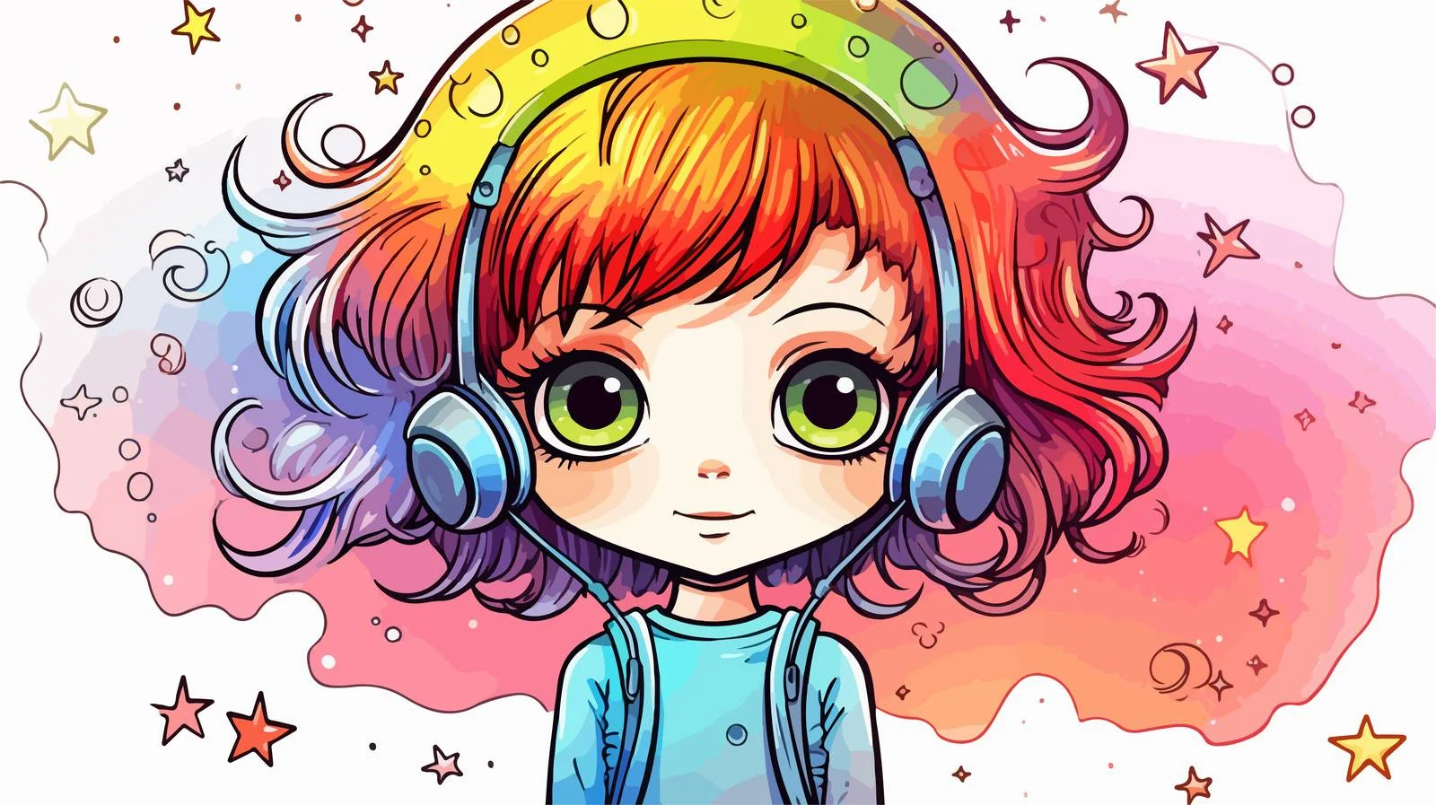 Rainbow Cute Alien Line Drawing — free download from Dotvec