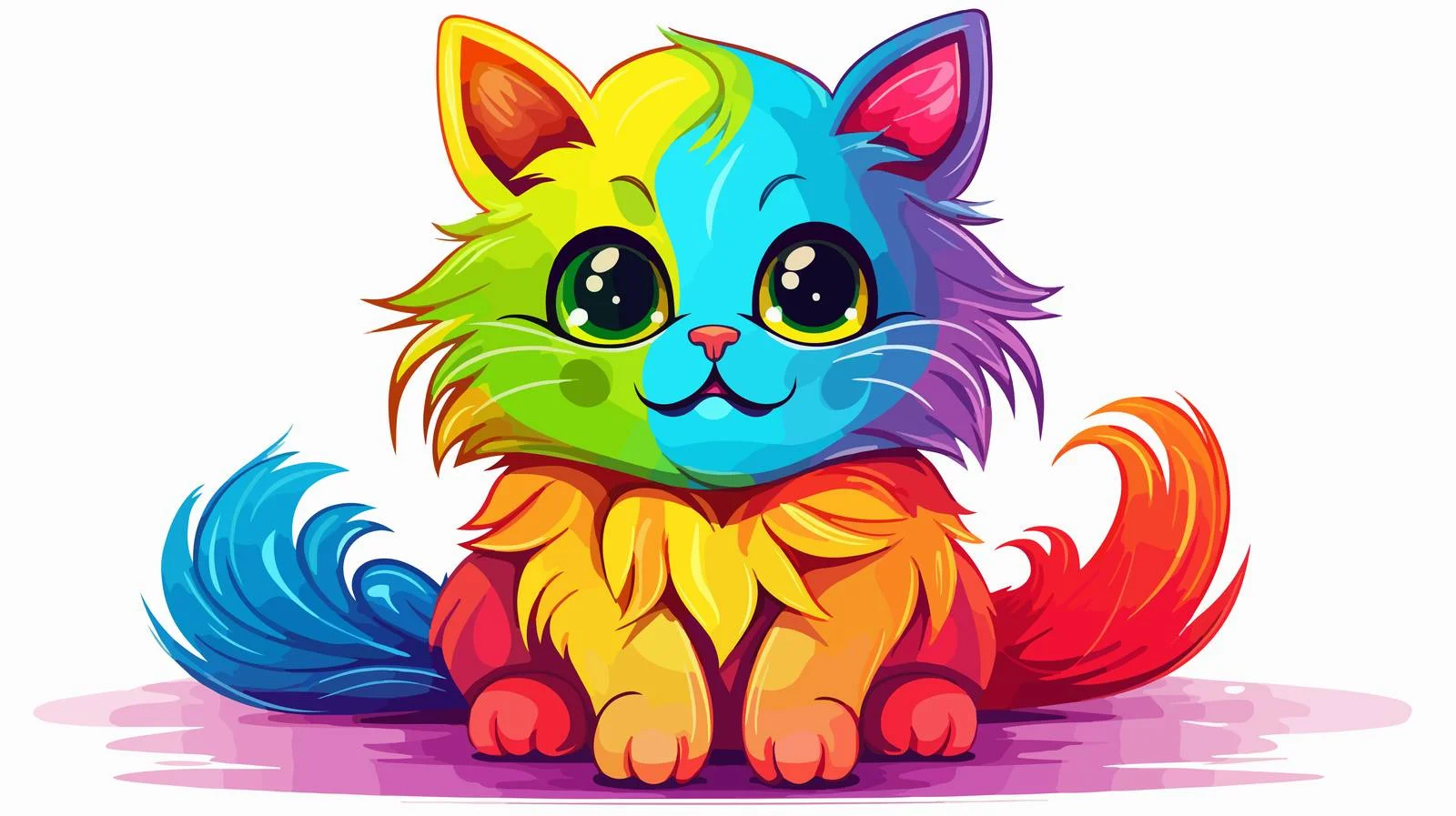 Funny Cartoon Cat Rainbow Gradient Drawing — free download from Dotvec