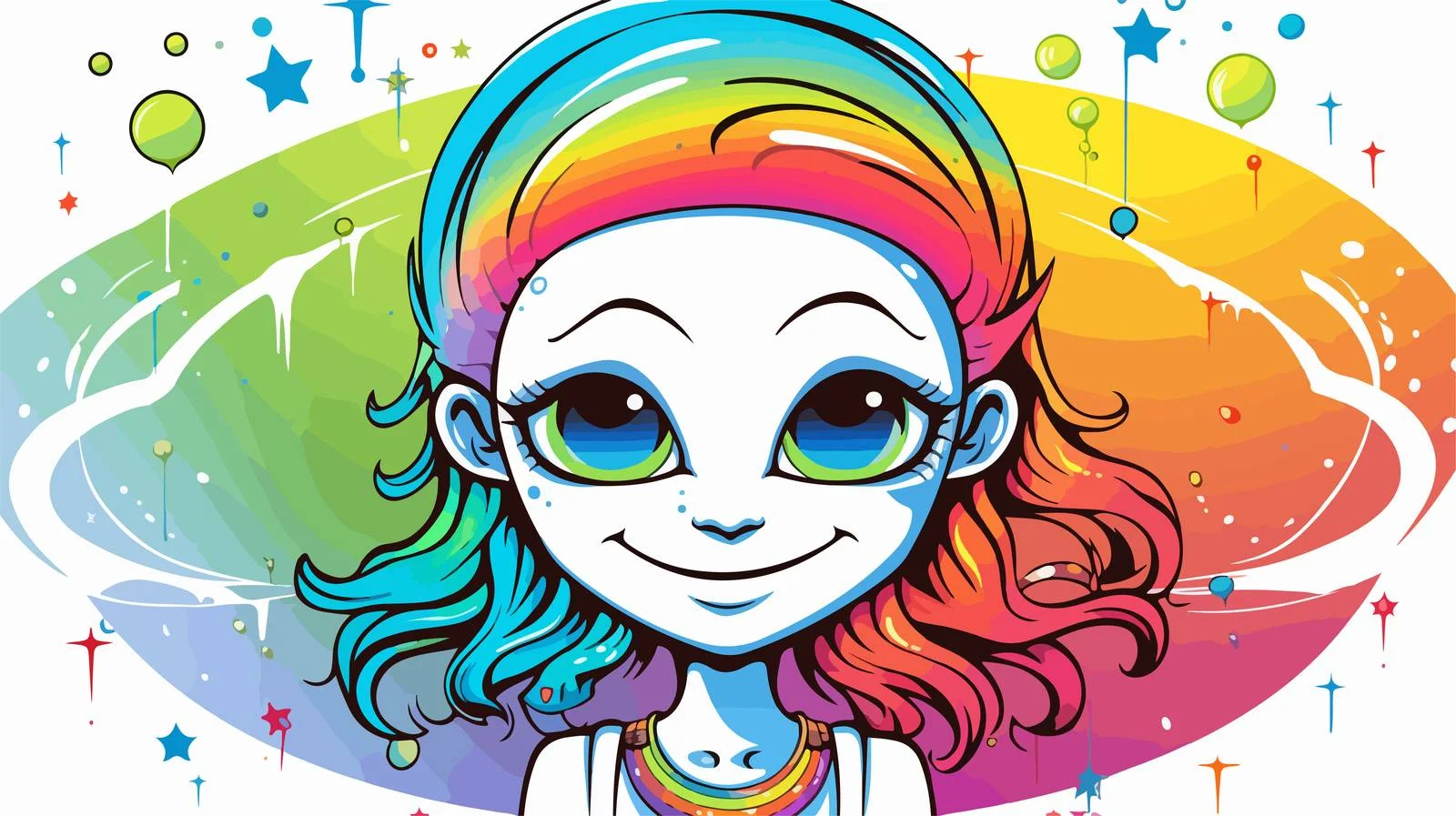 Colorful Smiling Alien Girl Line Drawing — free download from Dotvec