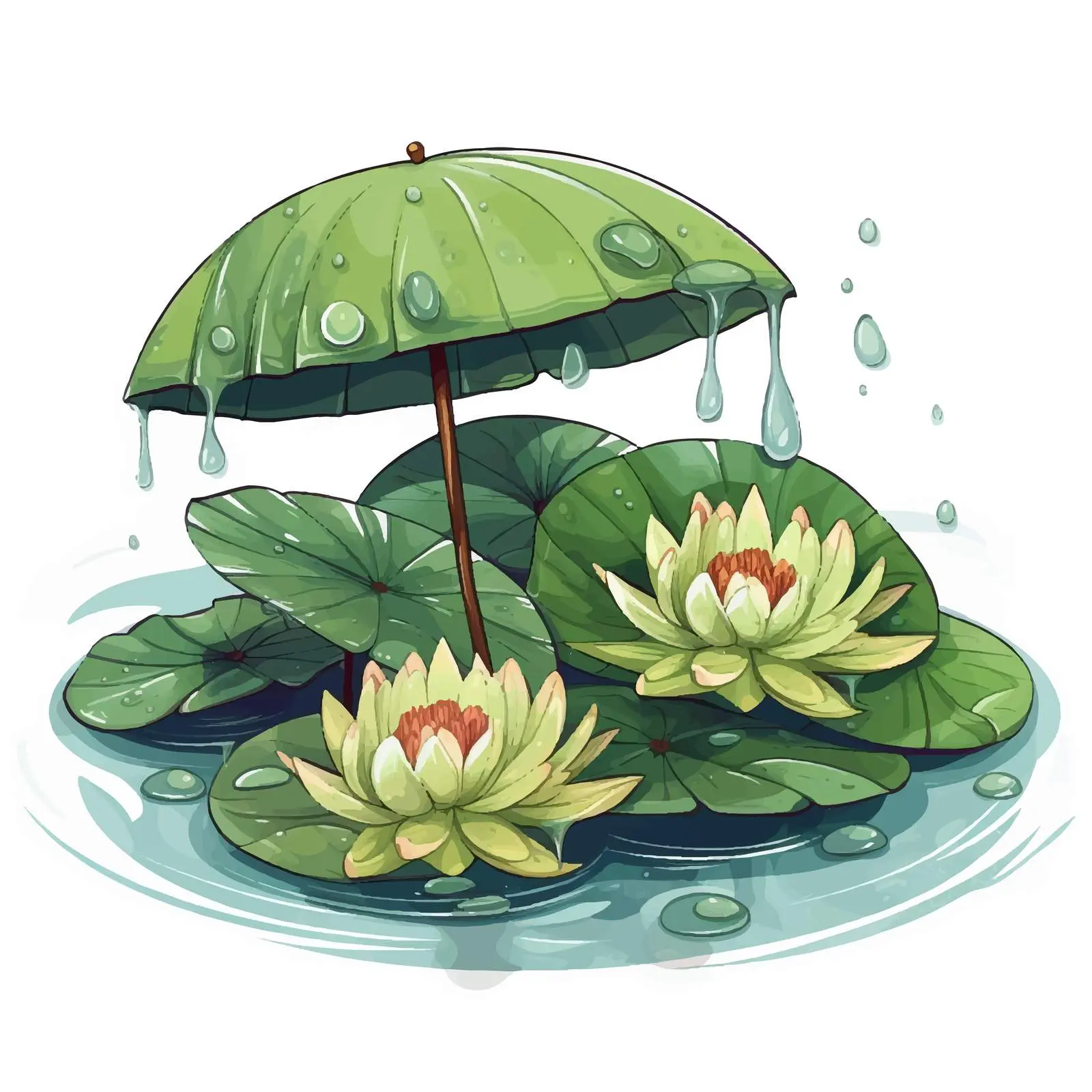 Rain on Lily Pads Cartoon Vector Illustration — free download from Dotvec