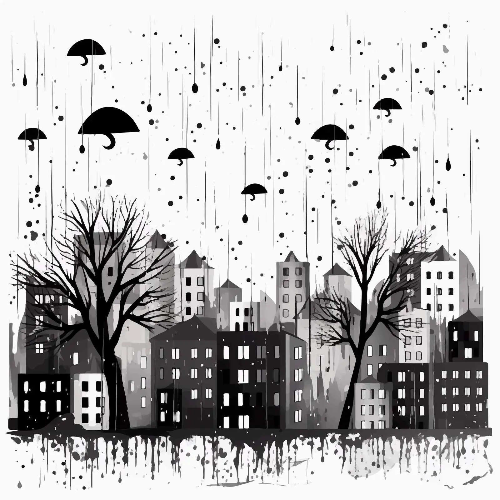 Black and White Rainy Day Cartoon Vector — free download from Dotvec