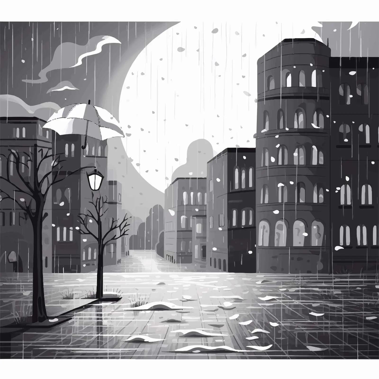 Black and White Rainy Day Cartoon Vector Illustration — free download from Dotvec