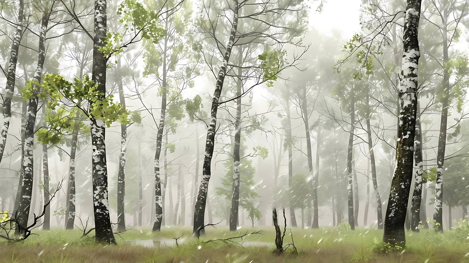 Tranquil Rainy Morning in Oak-Birch Forest — free download from Dotvec
