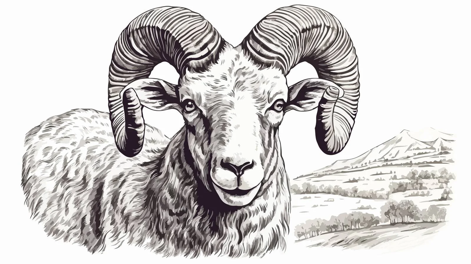 Hand-Drawn Ram Portrait Vector Illustration — free download from Dotvec