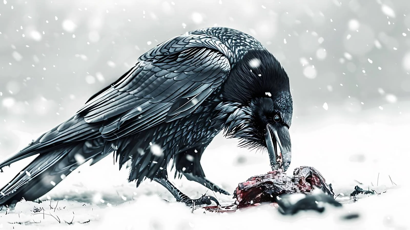 Raven Feeding on Carrion in Winter Solitude — free download from Dotvec