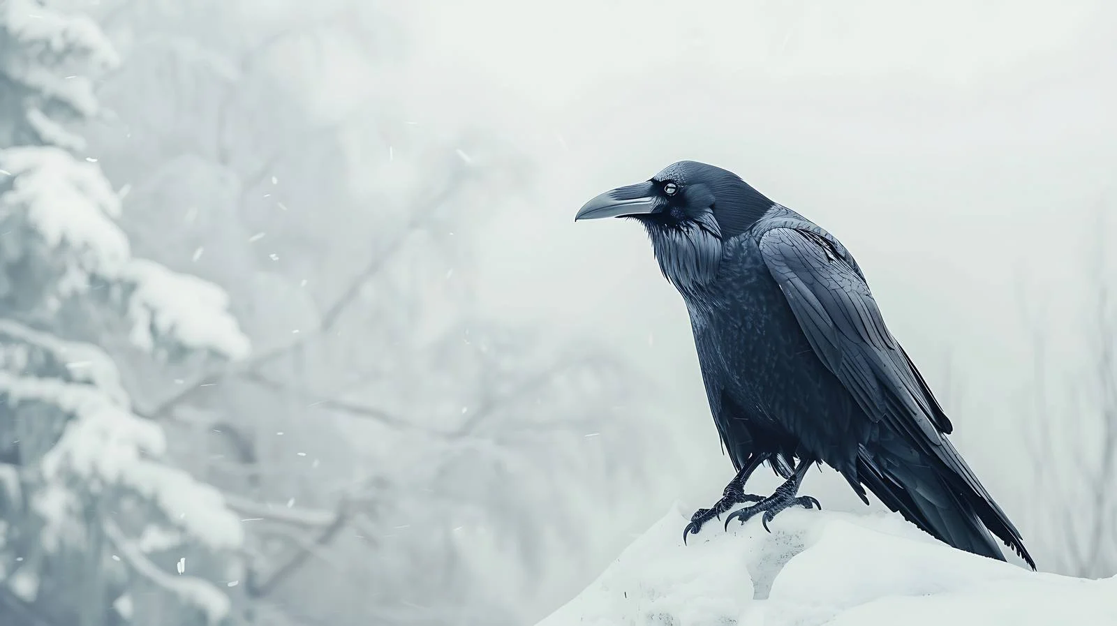 Winter Raven Perched Alone in Snowy Landscape — free download from Dotvec