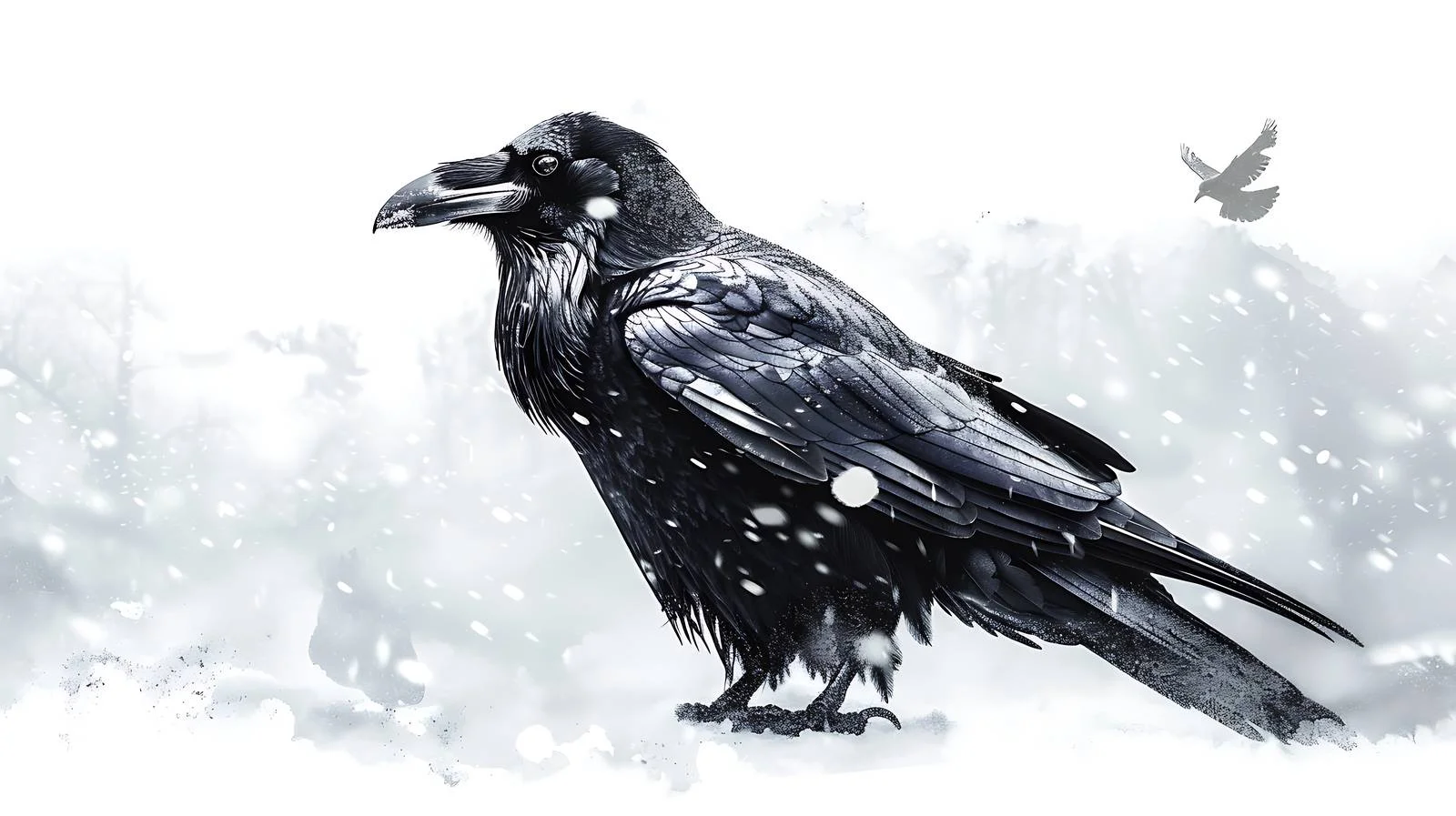 Winter Raven in Isolated White Snow — free download from Dotvec