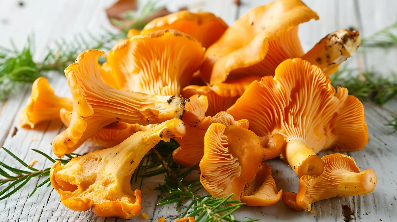 Fresh Chanterelle Mushrooms Arranged on Aged Wood — free download from Dotvec