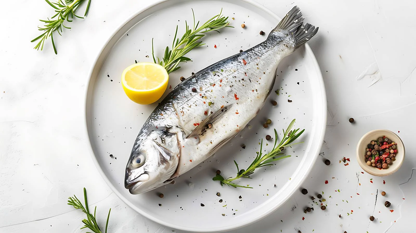 Fresh Seabass Fish on White Plate — free download from Dotvec