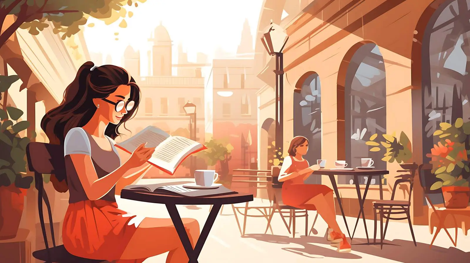 Girl Reading Book in Street Cafe — free download from Dotvec