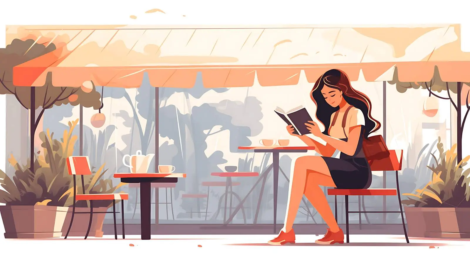 Girl Reading Book in Street Cafe — free download from Dotvec