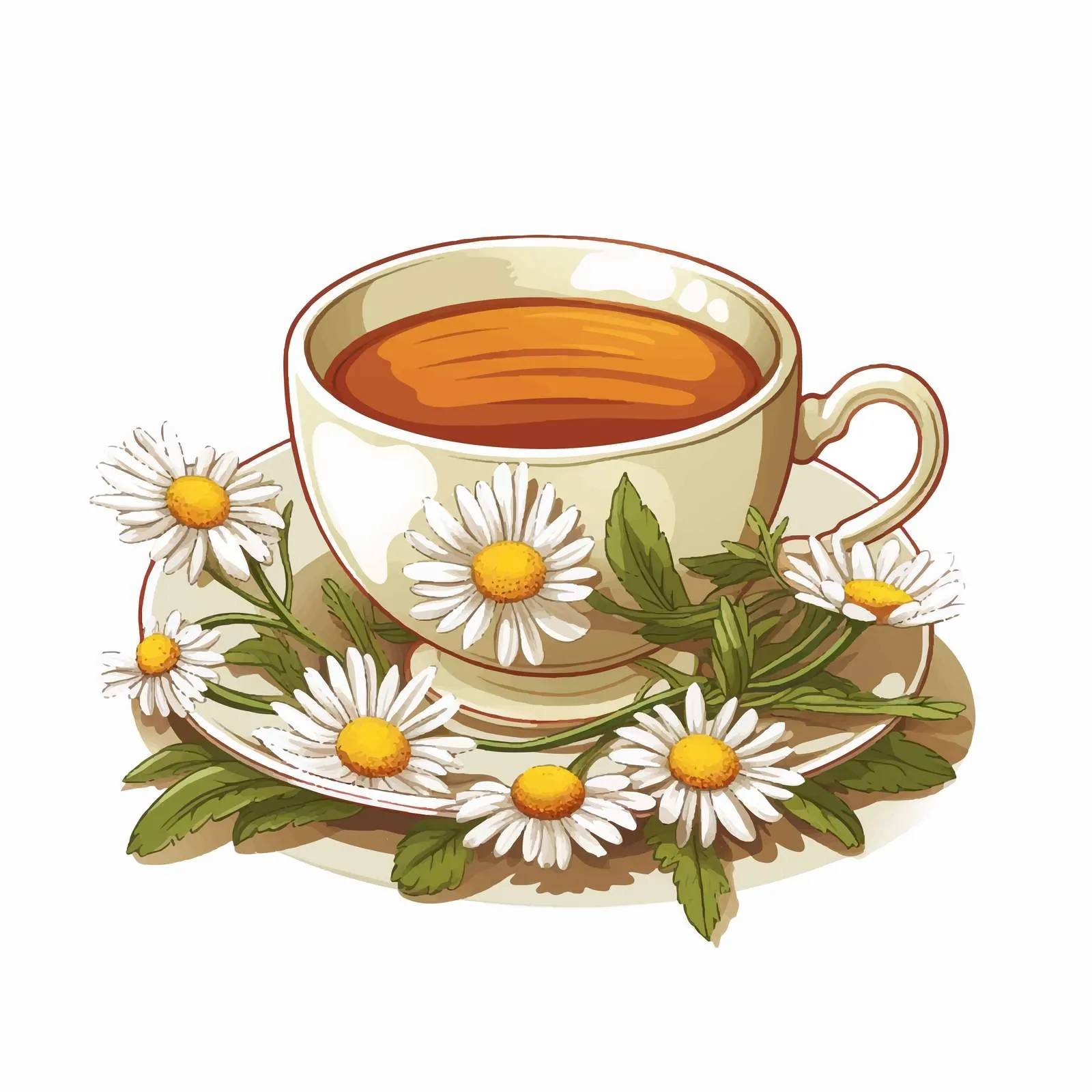 Realistic Chamomile Tea Cup with Flowers and Leaves — free download from Dotvec